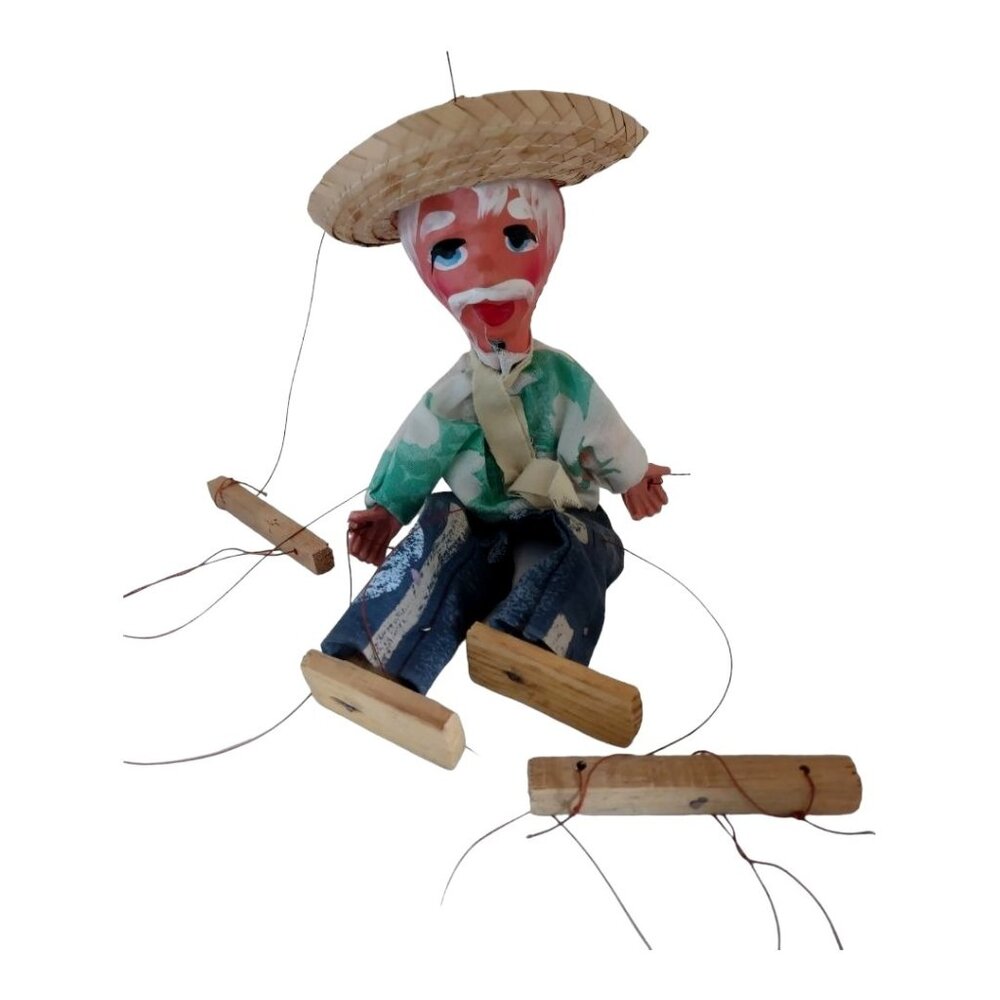 Vintage Old Mexican Man Handcrafted Marionette Puppet Toy Collectible